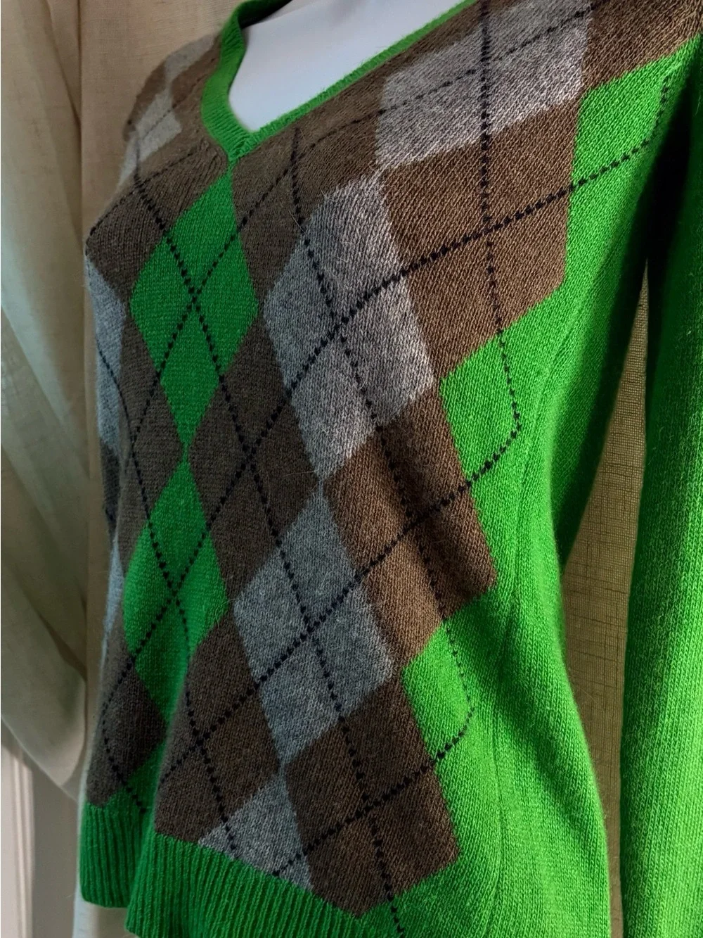 💚 XS J.Crew Kelly Green Argyle Merino Angora Cashmere Sweater